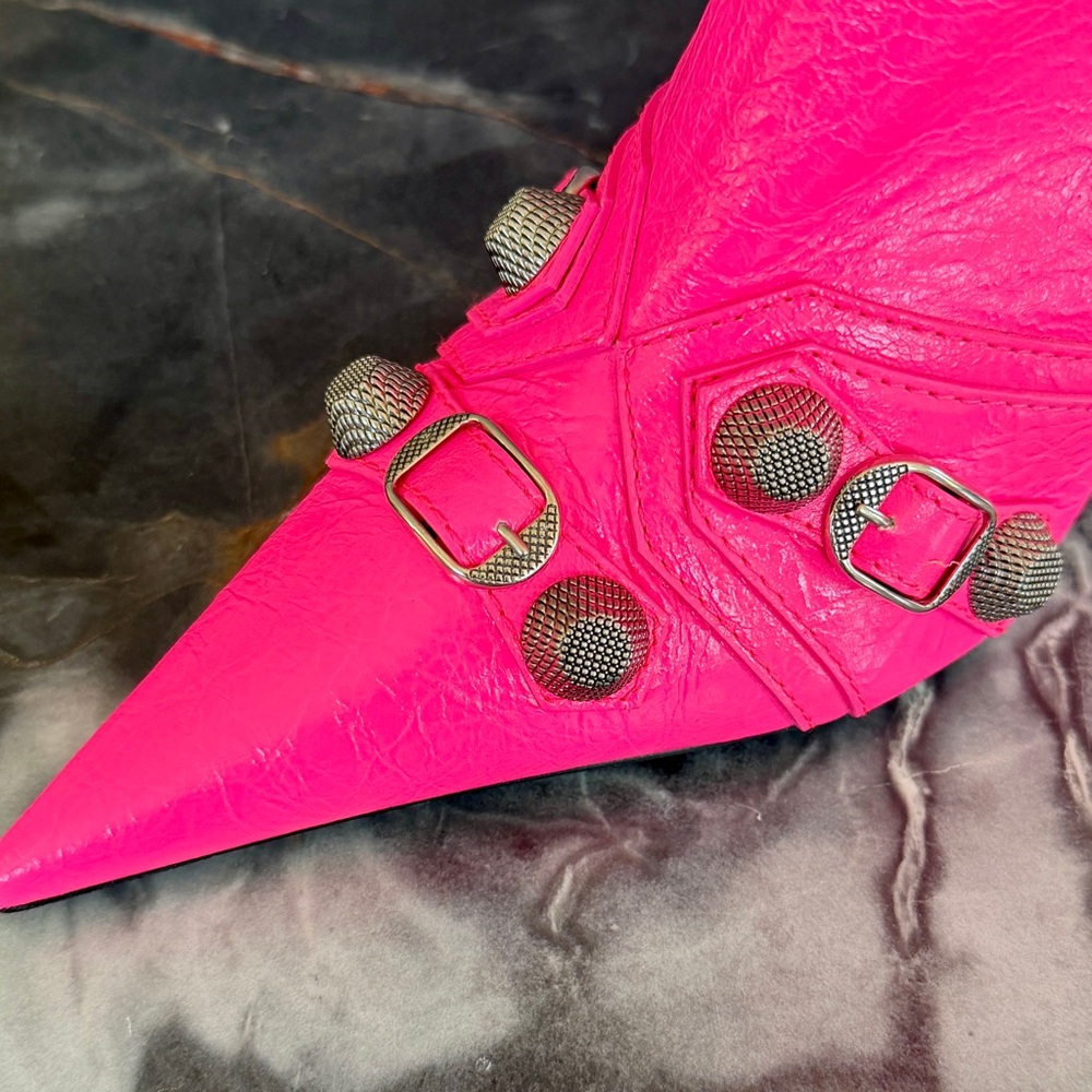 NIB $2,600 Balenciaga Cagole Leather Designer Boot Neon Pink Arena 39.5 694395 - Picture 3 of 15